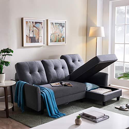 HONBAY L Shape Couch Bed Sofa Reversible Sleeper Sectional Corner Couch with Storage Chaise 